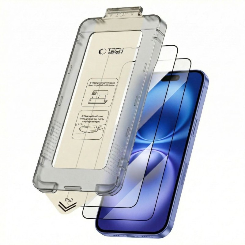 Tech-Protect Quick Set+ 9H закалено стъкло за iPhone 15 / 16 (2 броя) – черно - Tech-Protect Quick Set+ 9H закалено стъкло за iPhone 15 / 16 (2 броя) – черно - 5906302363179