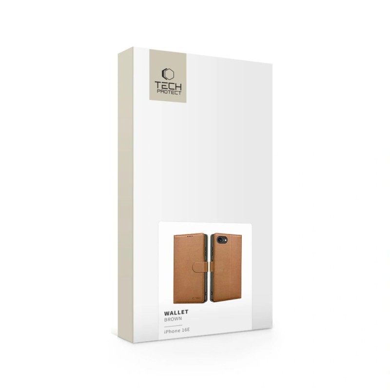 TECH-PROTECT Wallet калъф за iPhone 16E / 17E Brown - TECH-PROTECT Wallet калъф за iPhone 16E / 17E Brown - 5906302363339