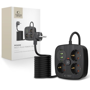 TECH-PROTECT PCS3X4 разклонител 2×USB + 2×TYPE-C + 3×контакт, 200 см, черен