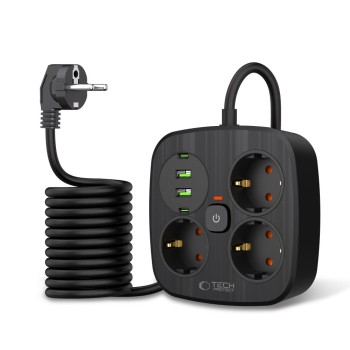 TECH-PROTECT PCS3X4 разклонител 2×USB + 2×TYPE-C + 3×контакт, 200 см, черен TECH-PROTECT PCS3X4 разклонител 2×USB + 2×TYPE-C + 3×контакт, 200 см, черен