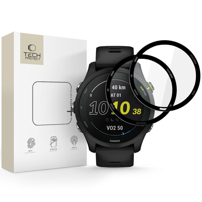 Tech-Protect Glass Flex+ хибридно стъкло 2-пак за Garmin Forerunner 255 / 255 Music (черно) - 5906302368464