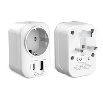 Tech-Protect TA100 Travel Adapter UK към EU (бял)