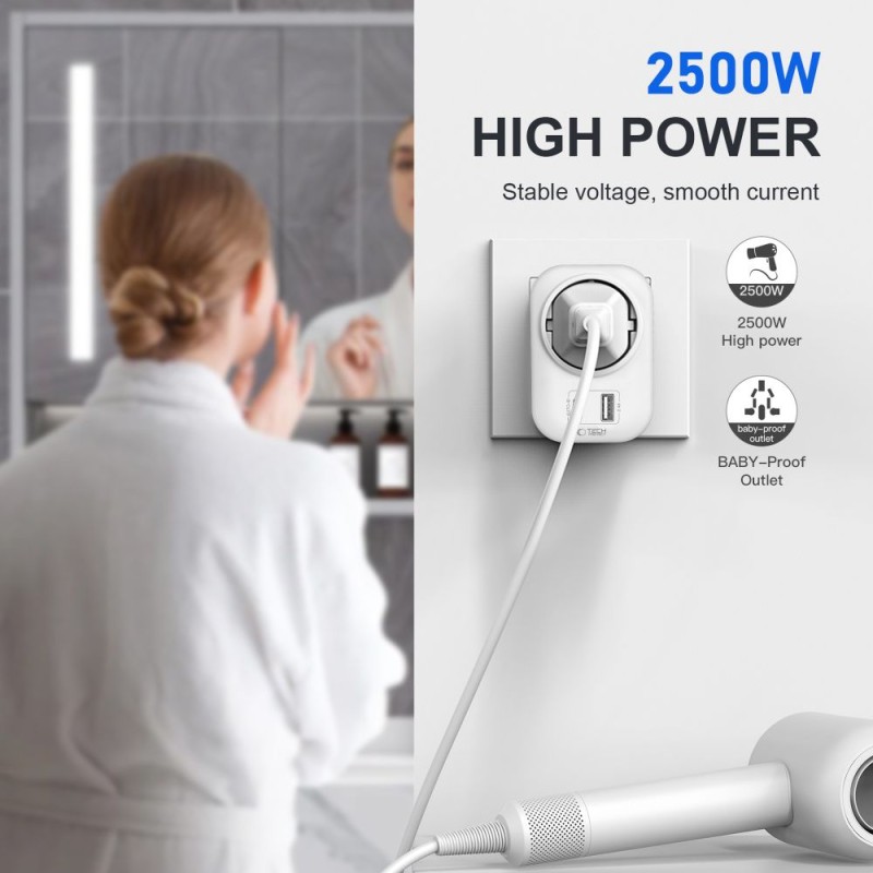 Tech-Protect TA100 Travel Adapter UK към EU (бял) - 5906302368525