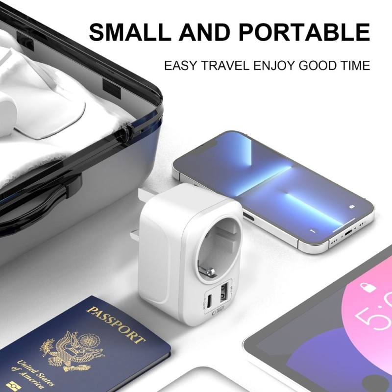 Tech-Protect TA100 Travel Adapter UK към EU (бял) - 5906302368525