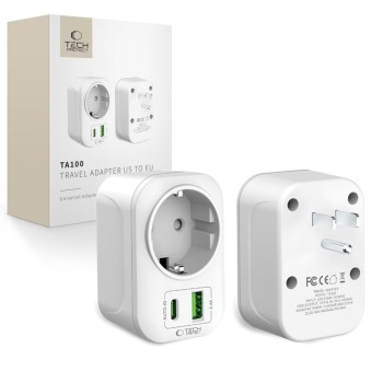 Tech-Protect TA100 Travel Adapter US към EU, бял