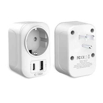 Tech-Protect TA100 Travel Adapter US към EU, бял