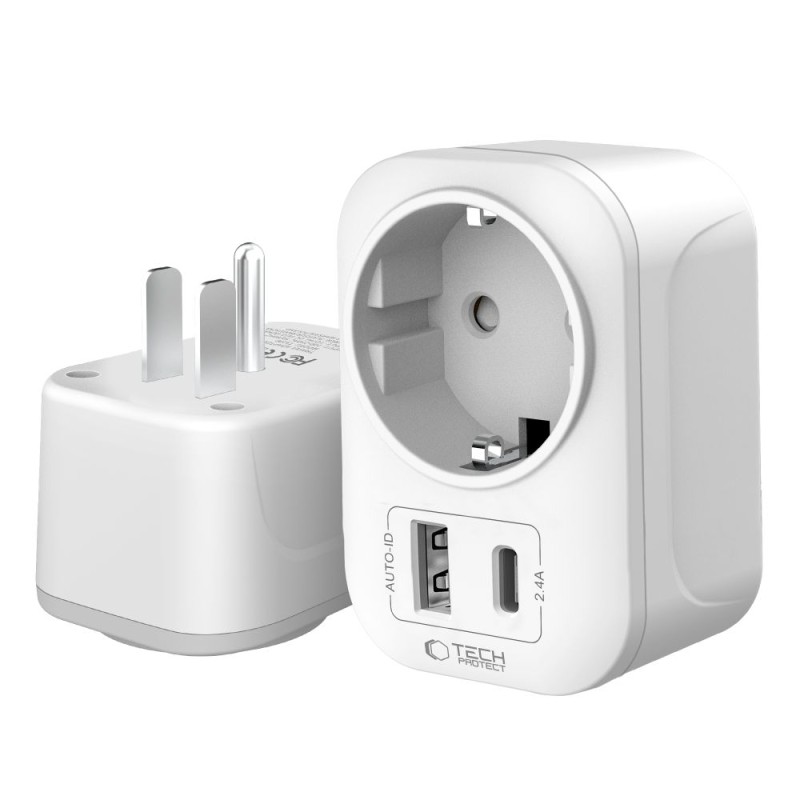 Tech-Protect TA100 Travel Adapter US към EU, бял - 5906302368532