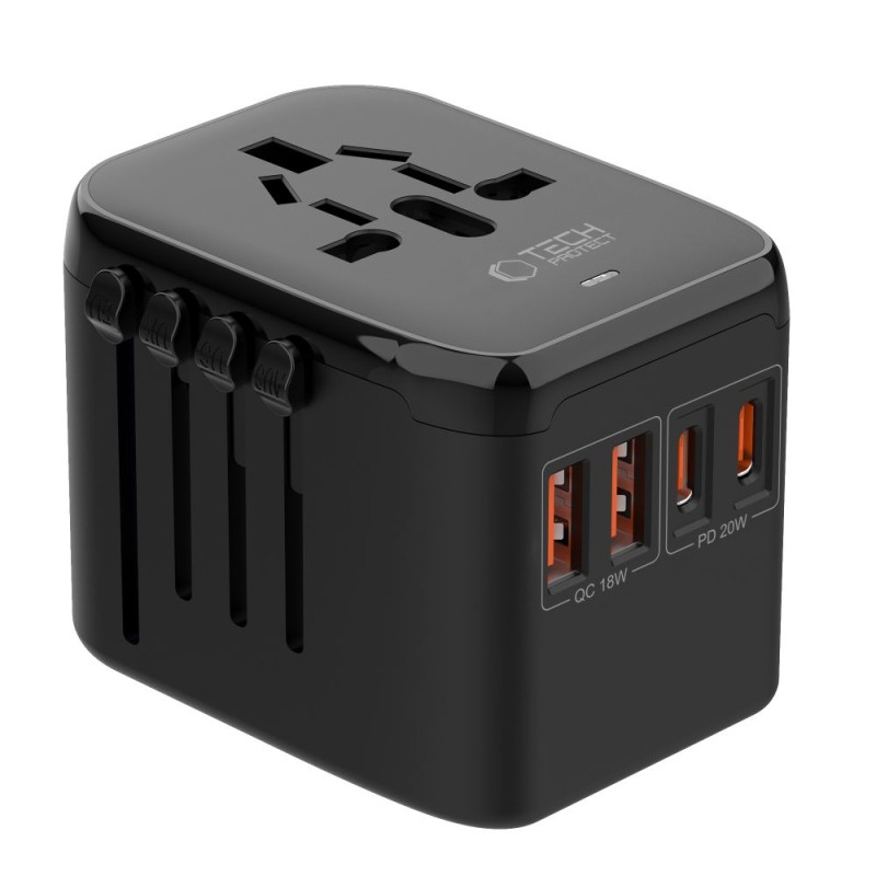 TECH-PROTECT TA200 Travel Adapter EU/UK/US/AU BLACK - 5906302368617