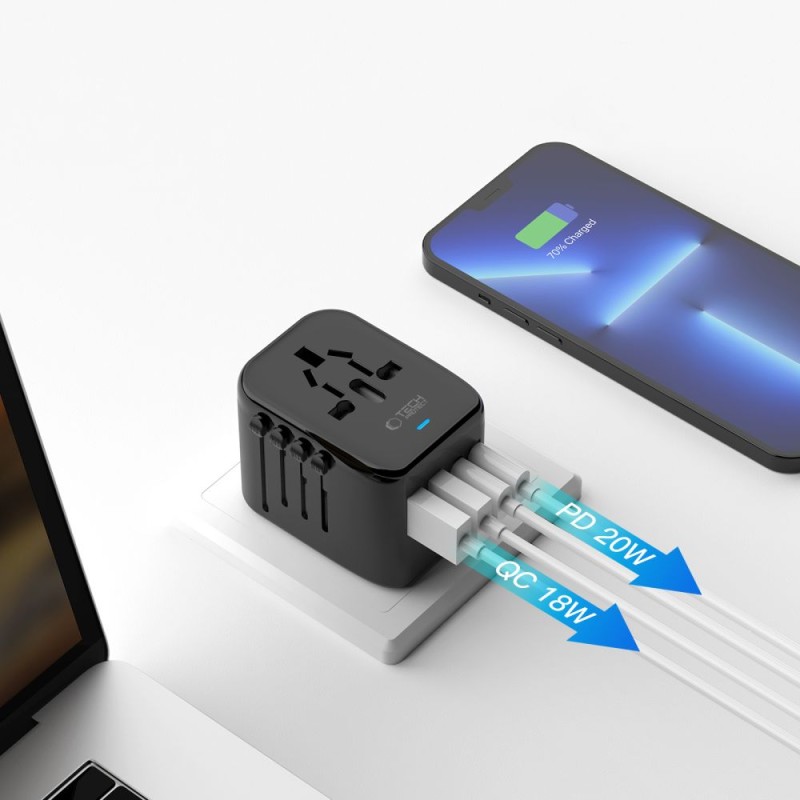 TECH-PROTECT TA200 Travel Adapter EU/UK/US/AU BLACK - 5906302368617