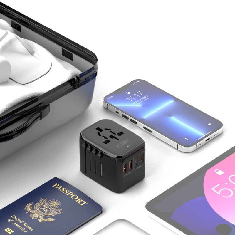 TECH-PROTECT TA200 Travel Adapter EU/UK/US/AU BLACK - 5906302368617