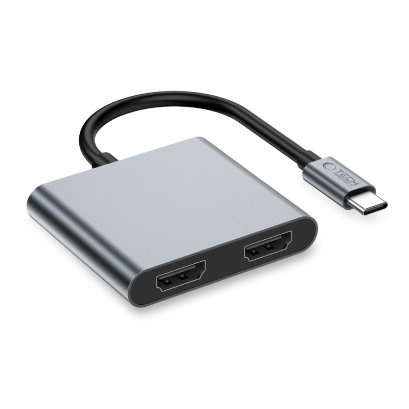 TECH-PROTECT HB08 HUB адаптер 4в1 Type-C + USB 2.0 + 2× HDMI 4K 60Hz, space grey - TECH-PROTECT HB08 HUB адаптер 4в1 Type-C + USB 2.0 + 2× HDMI 4K 60Hz, space grey - 5906302368624