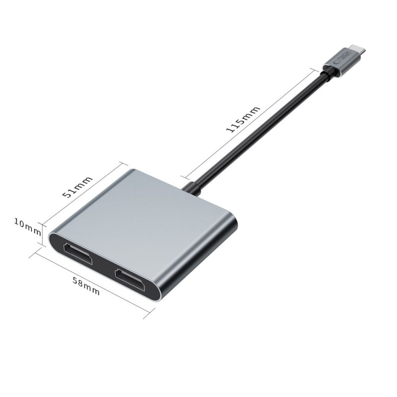 TECH-PROTECT HB08 HUB адаптер 4в1 Type-C + USB 2.0 + 2× HDMI 4K 60Hz, space grey - TECH-PROTECT HB08 HUB адаптер 4в1 Type-C + USB 2.0 + 2× HDMI 4K 60Hz, space grey - 5906302368624
