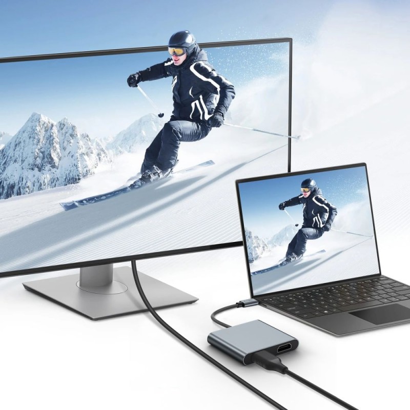 TECH-PROTECT HB08 HUB адаптер 4в1 Type-C + USB 2.0 + 2× HDMI 4K 60Hz, space grey - TECH-PROTECT HB08 HUB адаптер 4в1 Type-C + USB 2.0 + 2× HDMI 4K 60Hz, space grey - 5906302368624