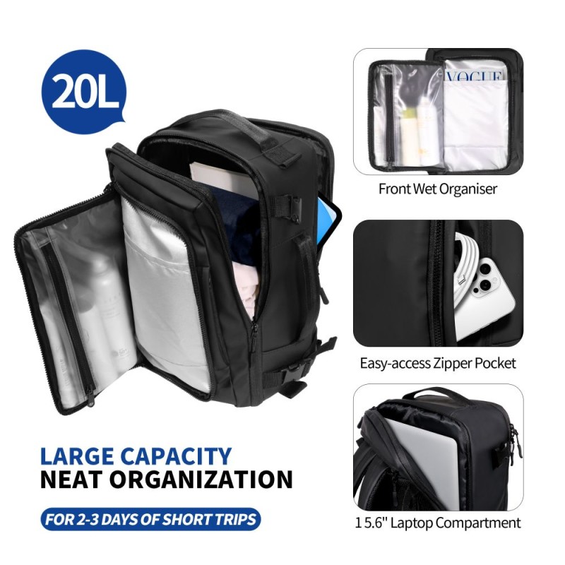 Tech-Protect Defender S50 раница за лаптоп Ryanair & Wizz Air, 20L, 40x20x25 см, черна - 5906302368808