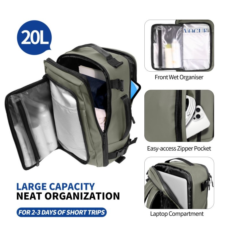 Tech-Protect Defender S50 туристическа раница за лаптоп за Ryanair & Wizz Air 20L 40x20x25 маслинено зелено - 5906302368815