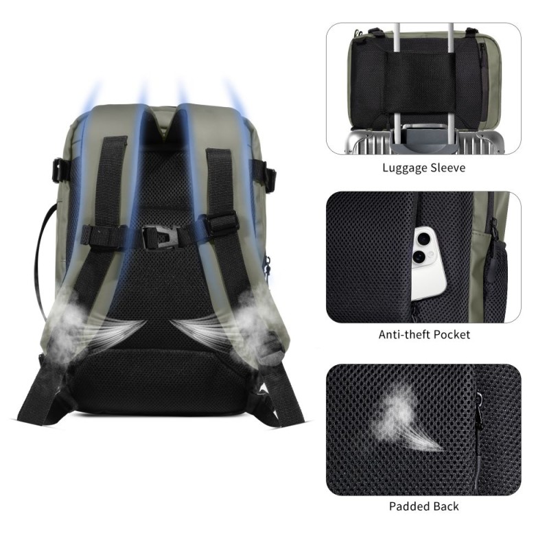 Tech-Protect Defender S50 туристическа раница за лаптоп за Ryanair & Wizz Air 20L 40x20x25 маслинено зелено - 5906302368815