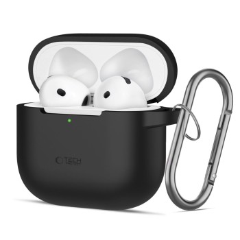 TECH-PROTECT Силиконов калъф с кука за Apple AirPods 4 Черен