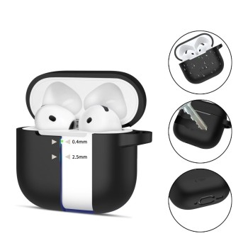 TECH-PROTECT Силиконов калъф с кука за Apple AirPods 4 Черен TECH-PROTECT Силиконов калъф с кука за Apple AirPods 4 Черен