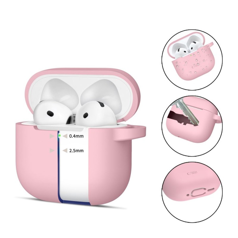 TECH-PROTECT силиконов кейс с карабинер за Apple AirPods 4 Dusty Pink - TECH-PROTECT силиконов кейс с карабинер за Apple AirPods 4 Dusty Pink - 5906302370054