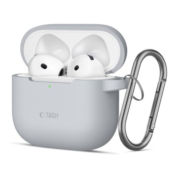 TECH-PROTECT Силиконов калъф с карабинер за Apple AirPods 4 Crayon Grey