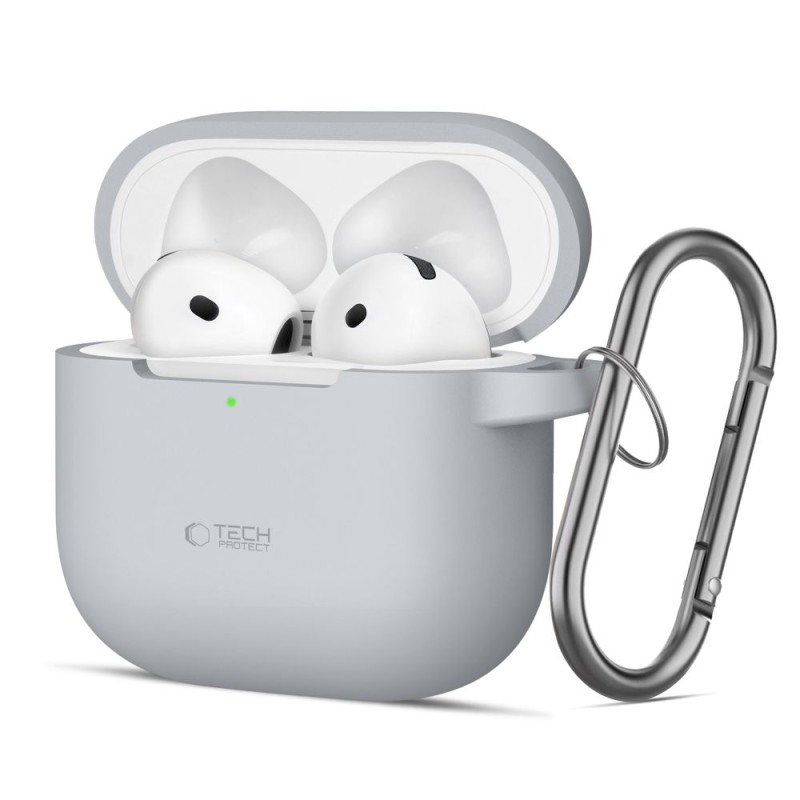 TECH-PROTECT Силиконов калъф с карабинер за Apple AirPods 4 Crayon Grey - TECH-PROTECT Силиконов калъф с карабинер за Apple AirPods 4 Crayon Grey - 5906302370061
