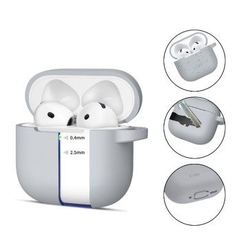 TECH-PROTECT Силиконов калъф с карабинер за Apple AirPods 4 Crayon Grey TECH-PROTECT Силиконов калъф с карабинер за Apple AirPods 4 Crayon Grey