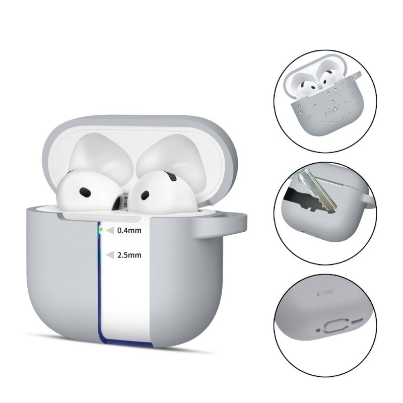 TECH-PROTECT Силиконов калъф с карабинер за Apple AirPods 4 Crayon Grey - TECH-PROTECT Силиконов калъф с карабинер за Apple AirPods 4 Crayon Grey - 5906302370061