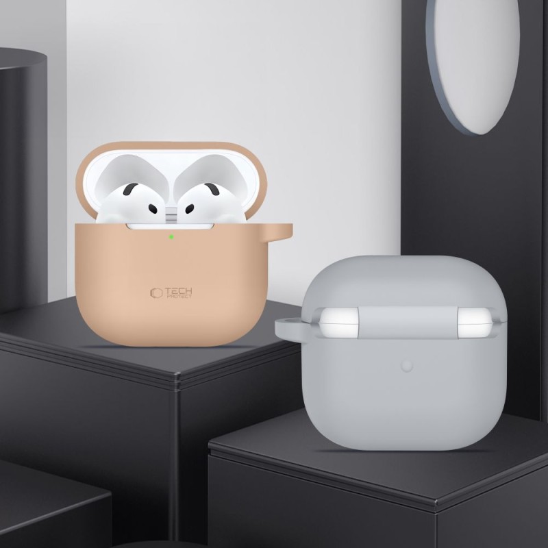 TECH-PROTECT силиконов калъф с карабинер за Apple AirPods 4, маслинено зелено - TECH-PROTECT силиконов калъф с карабинер за Apple AirPods 4, маслинено зелено - 5906302370085