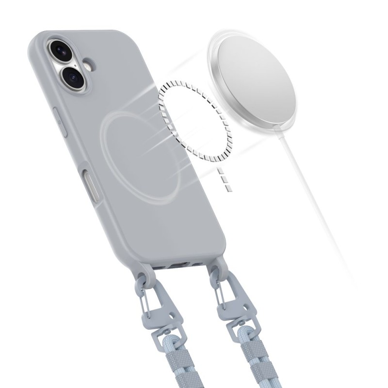 Tech-Protect Magnecklace MagSafe за iPhone 16, Crayon Grey (с каишка) - Tech-Protect Magnecklace MagSafe за iPhone 16, Crayon Grey (с каишка) - 5906302370320