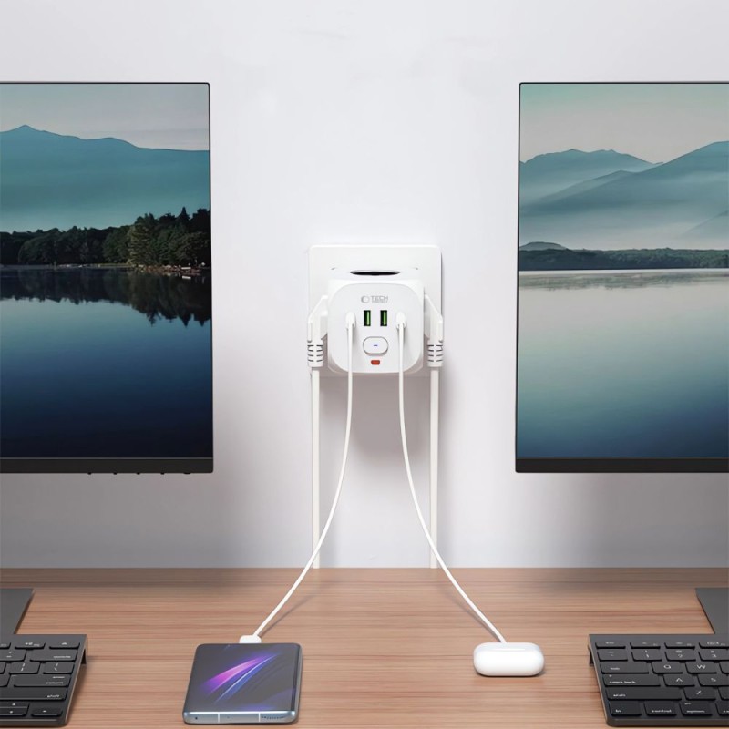 Tech-Protect PCL3X4 захранващ мултиразклонител 2×USB-A, 2×USB-C и 3×контакт (бял) - Tech-Protect PCL3X4 захранващ мултиразклонител 2×USB-A, 2×USB-C и 3×контакт (бял) - 5906302372096