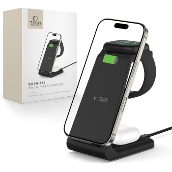 TECH-PROTECT QI15W-A36 3-в-1 безжично зарядно за Apple (черно)