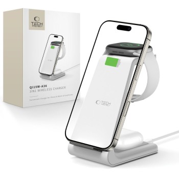 TECH-PROTECT QI15W-A36 3в1 безжично зарядно за Apple (бяло)