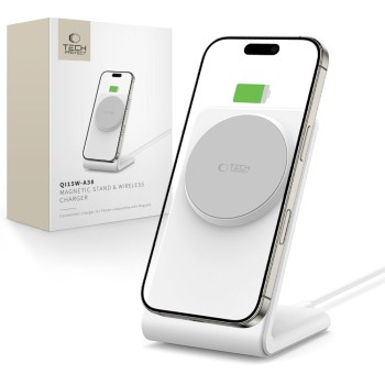 TECH-PROTECT QI15W-A38 магнитно MagSafe безжично зарядно (бяло)