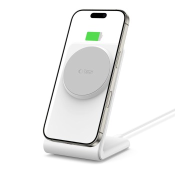TECH-PROTECT QI15W-A38 магнитно MagSafe безжично зарядно (бяло)