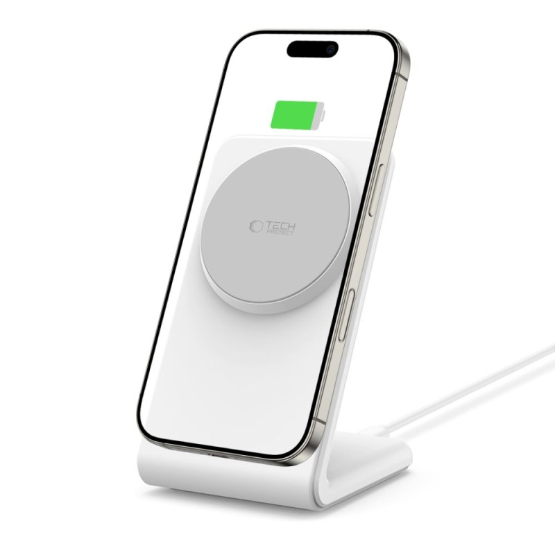 TECH-PROTECT QI15W-A38 магнитно MagSafe безжично зарядно (бяло) - TECH-PROTECT QI15W-A38 магнитно MagSafe безжично зарядно (бяло) - 5906302372201