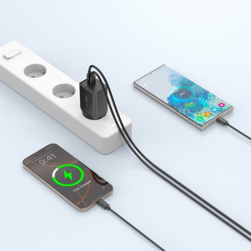 Tech-Protect NC45W-GAN 2-портова мрежова зарядна PD 45W, черна - Tech-Protect NC45W-GAN 2-портова мрежова зарядна PD 45W, черна - 5906302372386