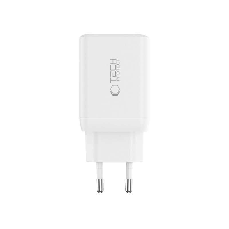 TECH-PROTECT NC45W-GAN 2-портова мрежова зарядна с PD 45W, бяла - TECH-PROTECT NC45W-GAN 2-портова мрежова зарядна с PD 45W, бяла - 5906302372393