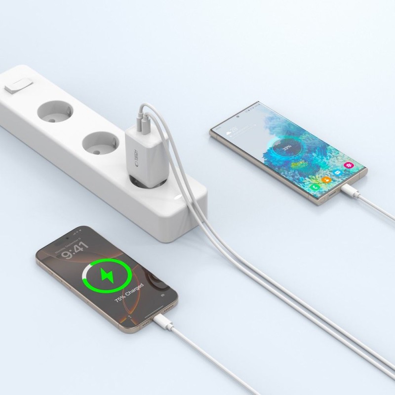 TECH-PROTECT NC45W-GAN 2-портова мрежова зарядна с PD 45W, бяла - TECH-PROTECT NC45W-GAN 2-портова мрежова зарядна с PD 45W, бяла - 5906302372393