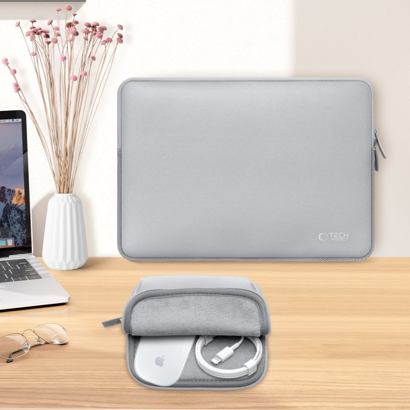 TECH-PROTECT NEOSLIM Калъф за лаптоп 13-14″ Crayon Grey (с допълнителна мини чантичка) - TECH-PROTECT NEOSLIM Калъф за лаптоп 13-14″ Crayon Grey (с допълнителна мини чантичка) - 5906302374892