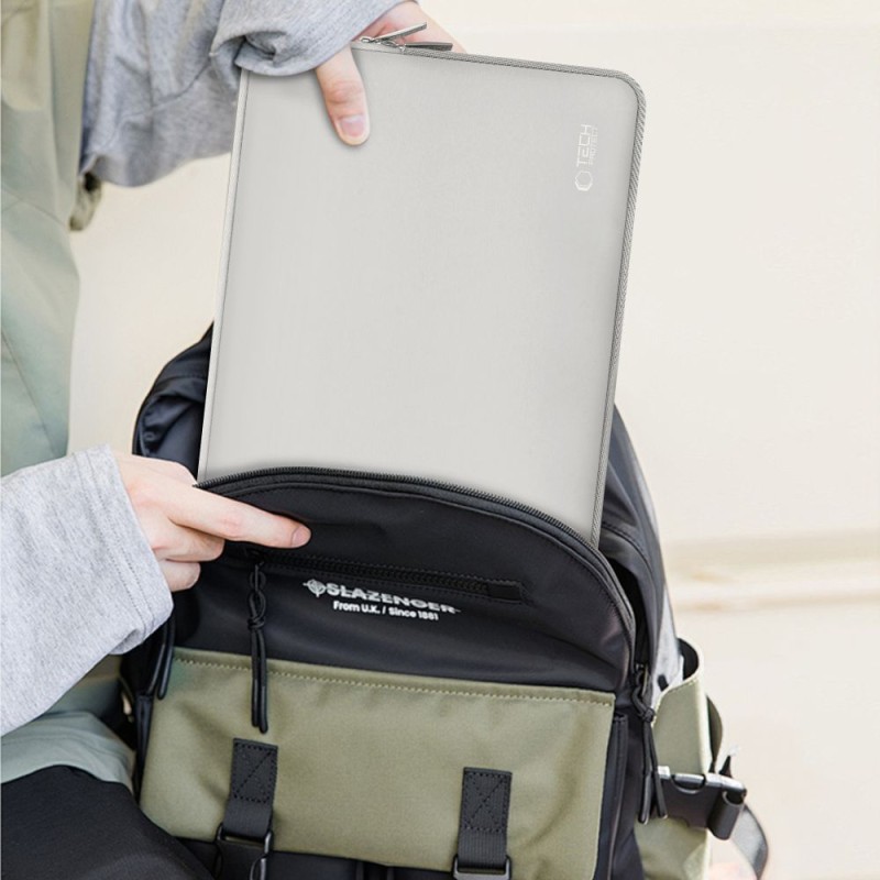 Tech-Protect NeoSlim калъф за лаптоп 15-16 инча, Crayon Grey (в комплект с мини чанта) - Tech-Protect NeoSlim калъф за лаптоп 15-16 инча, Crayon Grey (в комплект с мини чанта) - 5906302374977
