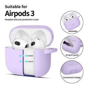TECH-PROTECT Силиконов калъф с карабинер за Apple AirPods 3 Лавандула TECH-PROTECT Силиконов калъф с карабинер за Apple AirPods 3 Лавандула