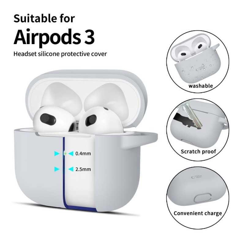TECH-PROTECT силиконов калъф с карабинер за Apple AirPods 3 Crayon Grey (Сив) - TECH-PROTECT силиконов калъф с карабинер за Apple AirPods 3 Crayon Grey (Сив) - 5906302375097