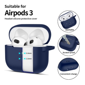 TECH-PROTECT Силиконов калъф с карабинер Apple AirPods 3 Navy Blue TECH-PROTECT Силиконов калъф с карабинер Apple AirPods 3 Navy Blue