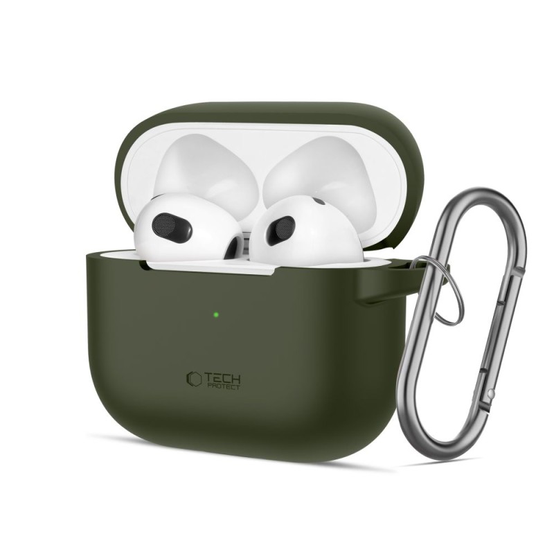 TECH-PROTECT Силиконов калъф с карабинер Apple AirPods 3, маслиненозелен - 5906302375110