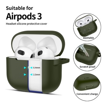 TECH-PROTECT Силиконов калъф с карабинер Apple AirPods 3, маслиненозелен TECH-PROTECT Силиконов калъф с карабинер Apple AirPods 3, маслиненозелен
