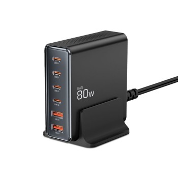 Tech-Protect DC80W-GAN Desktop зарядно с 6 порта PD 80W / QC3.0 черно Tech-Protect DC80W-GAN Desktop зарядно с 6 порта PD 80W / QC3.0 черно