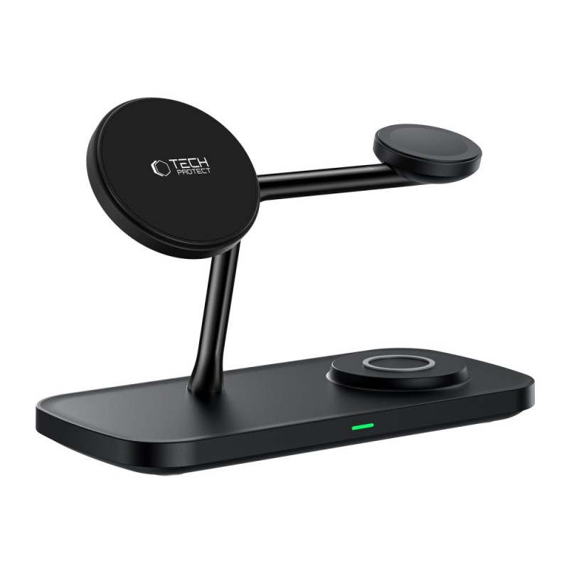 TECH-PROTECT QI15W-A45 3в1 магнитна MagSafe безжична зарядна станция Black - TECH-PROTECT QI15W-A45 3в1 магнитна MagSafe безжична зарядна станция Black - 5906302375608