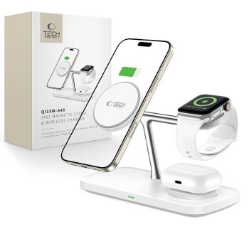 TECH-PROTECT QI15W-A45 3в1 магнитно MagSafe безжично зарядно бяло