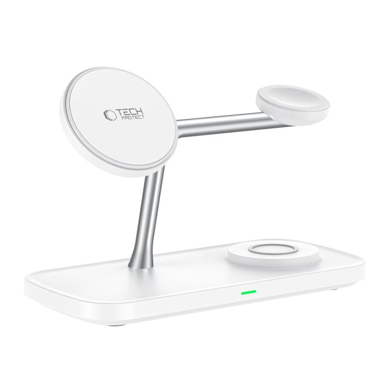 TECH-PROTECT QI15W-A45 3в1 магнитно MagSafe безжично зарядно бяло - TECH-PROTECT QI15W-A45 3в1 магнитно MagSafe безжично зарядно бяло - 5906302375615