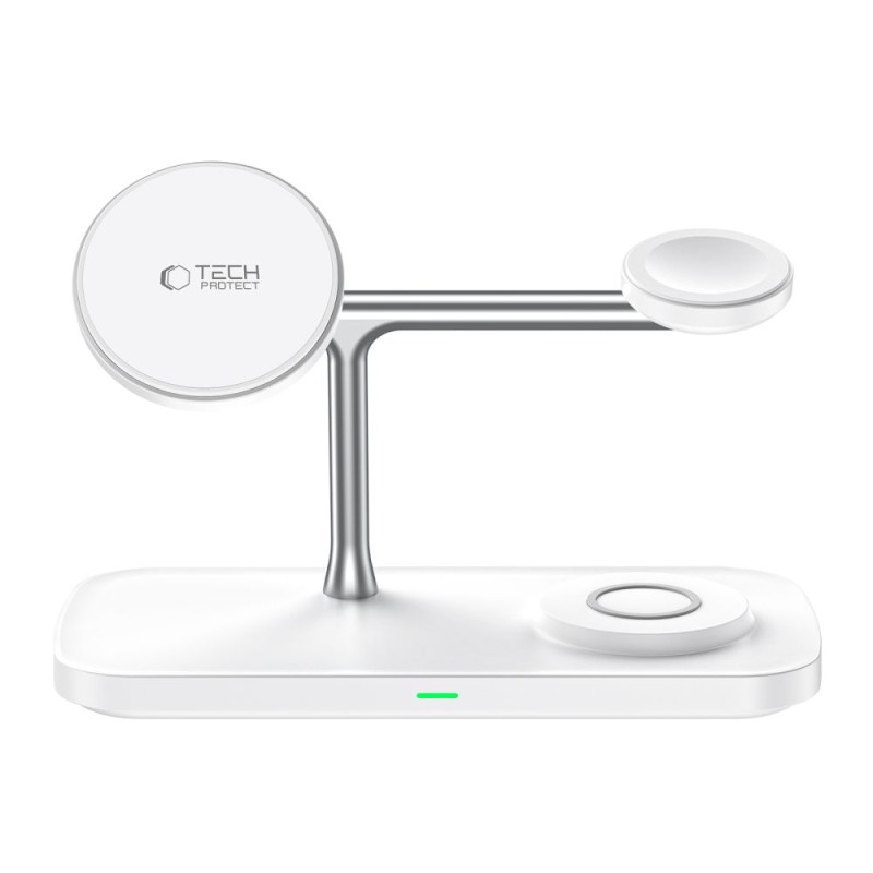 TECH-PROTECT QI15W-A45 3в1 магнитно MagSafe безжично зарядно бяло - TECH-PROTECT QI15W-A45 3в1 магнитно MagSafe безжично зарядно бяло - 5906302375615